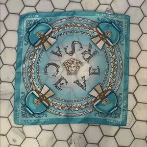 Versace Turquoise and Gold Medusa Scarf